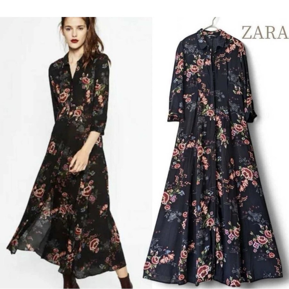 NWOT Elegant Zara trafaluc collection Multicolor Floral Long Sleeve Dress in XS